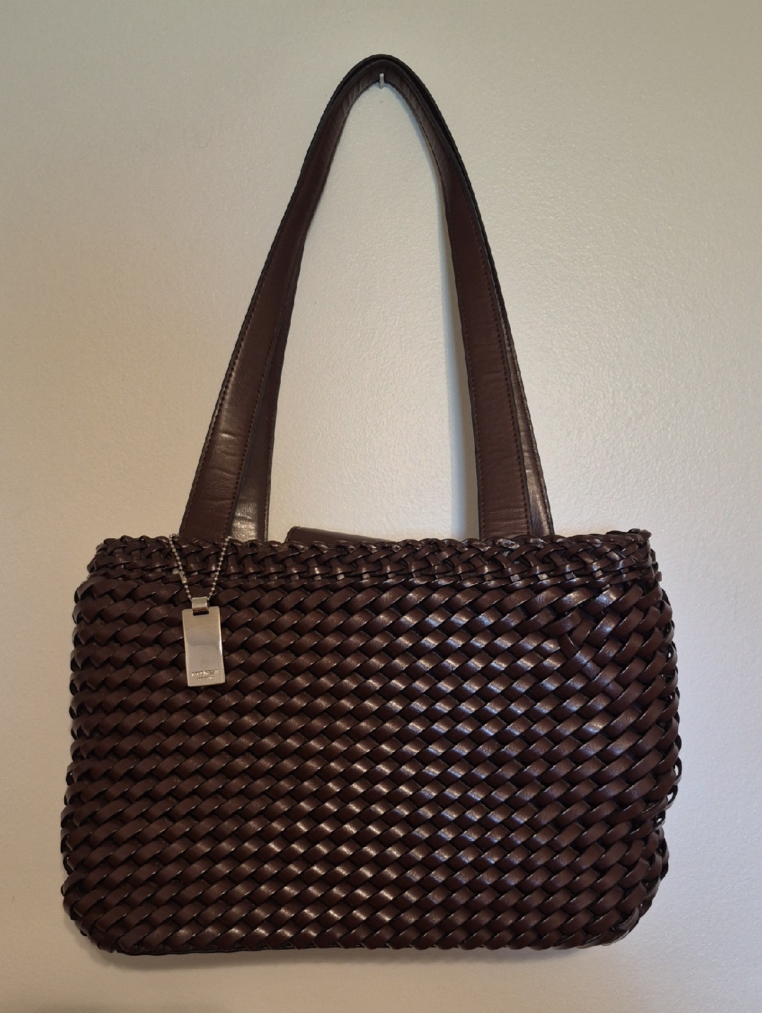 Nine West Dark Brown Basket Weave Woven Handbag